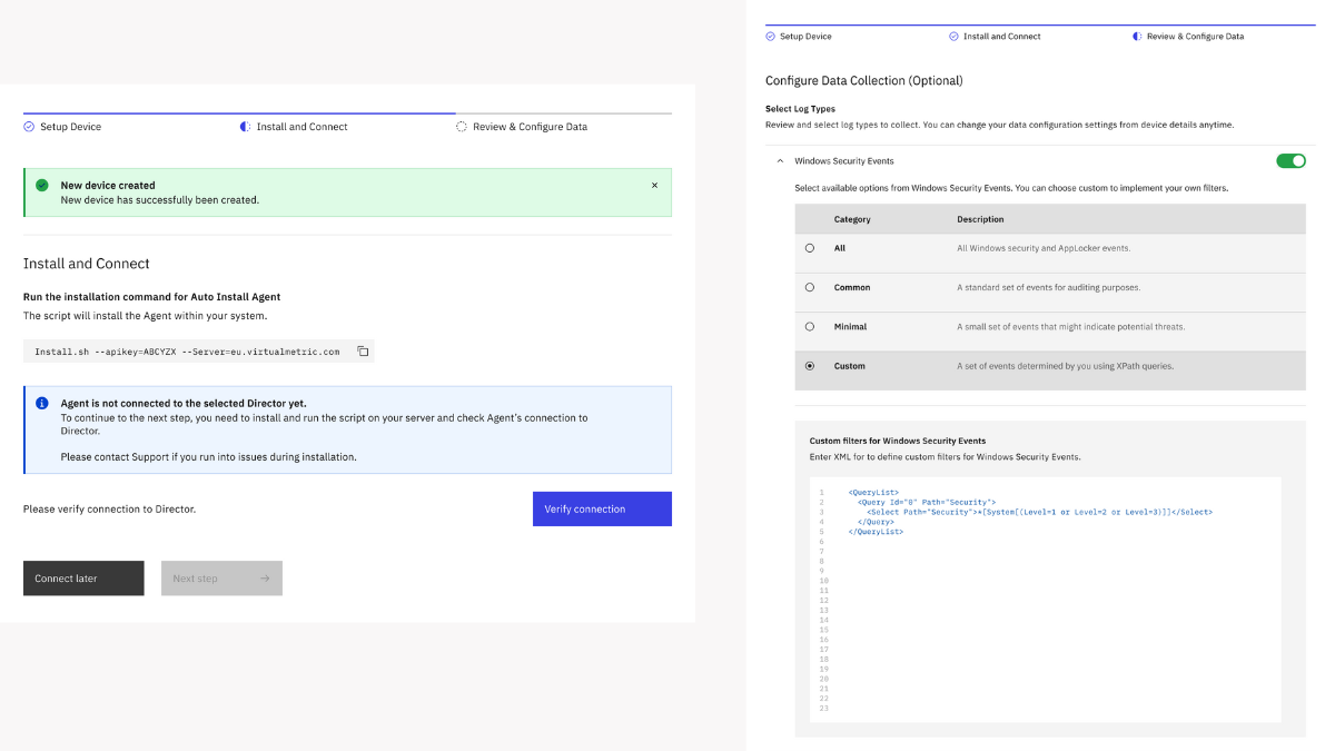 windows log collection datastream