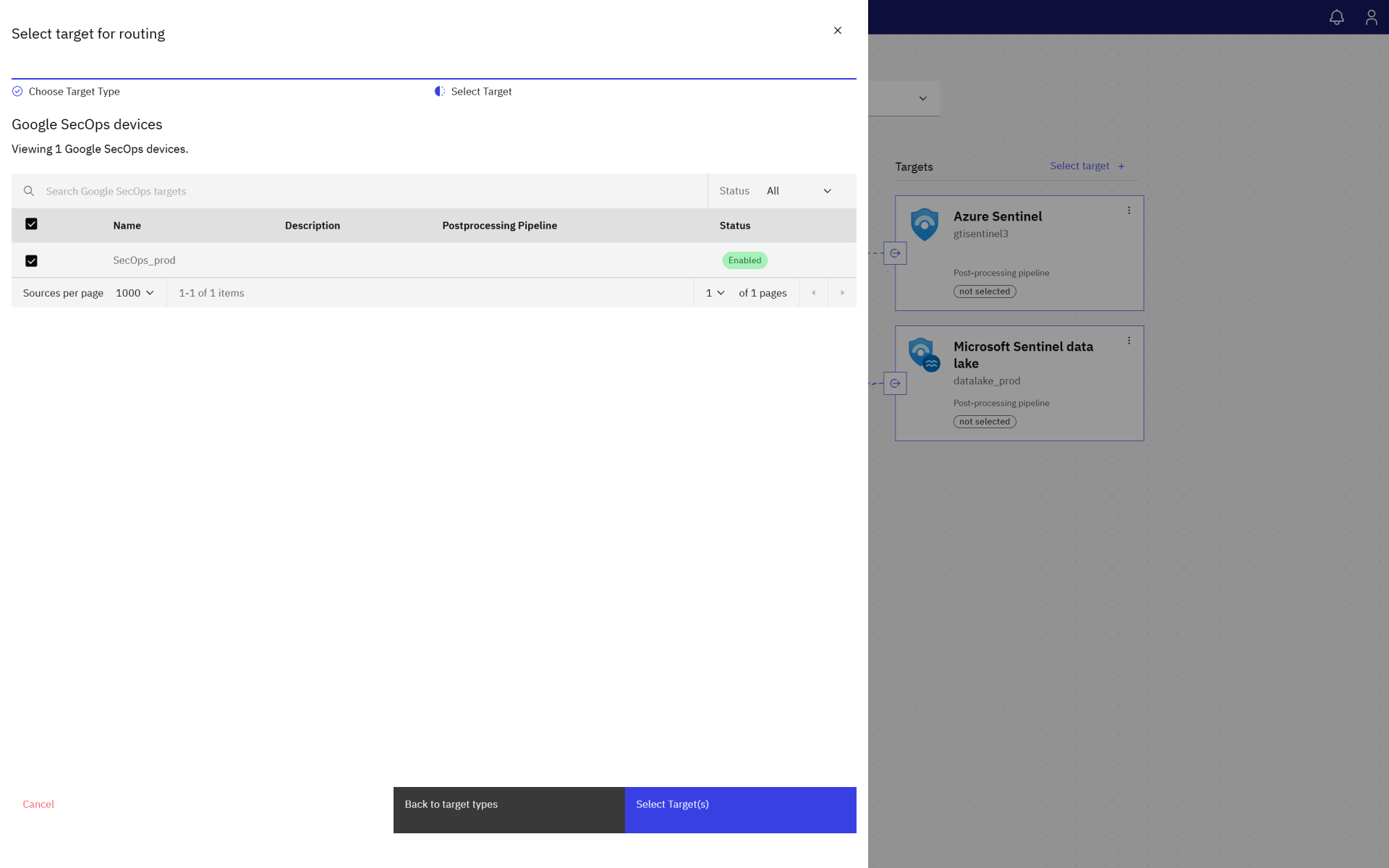 add a new google secops target