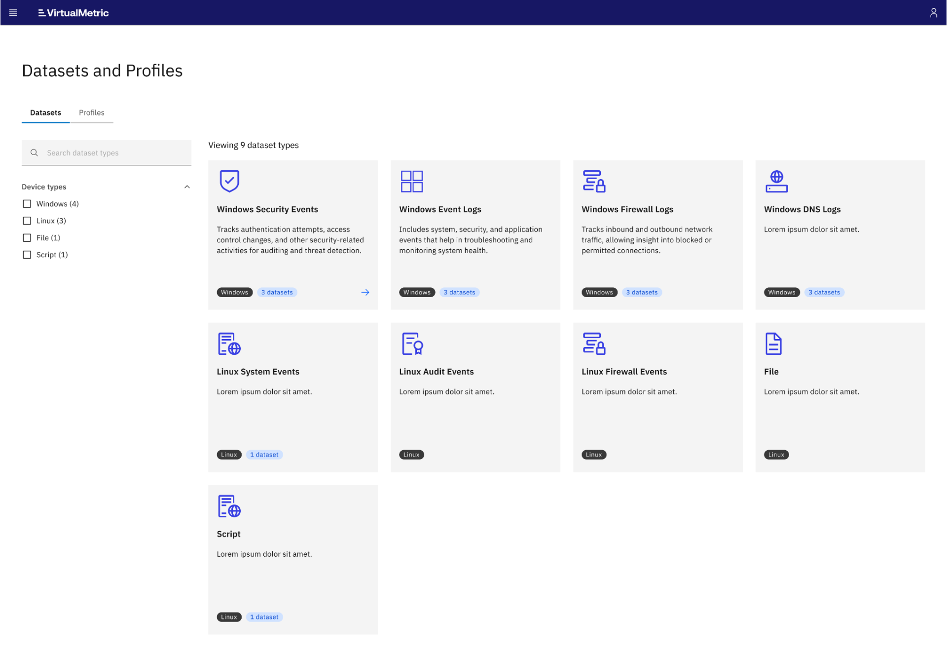 datasets and profiles