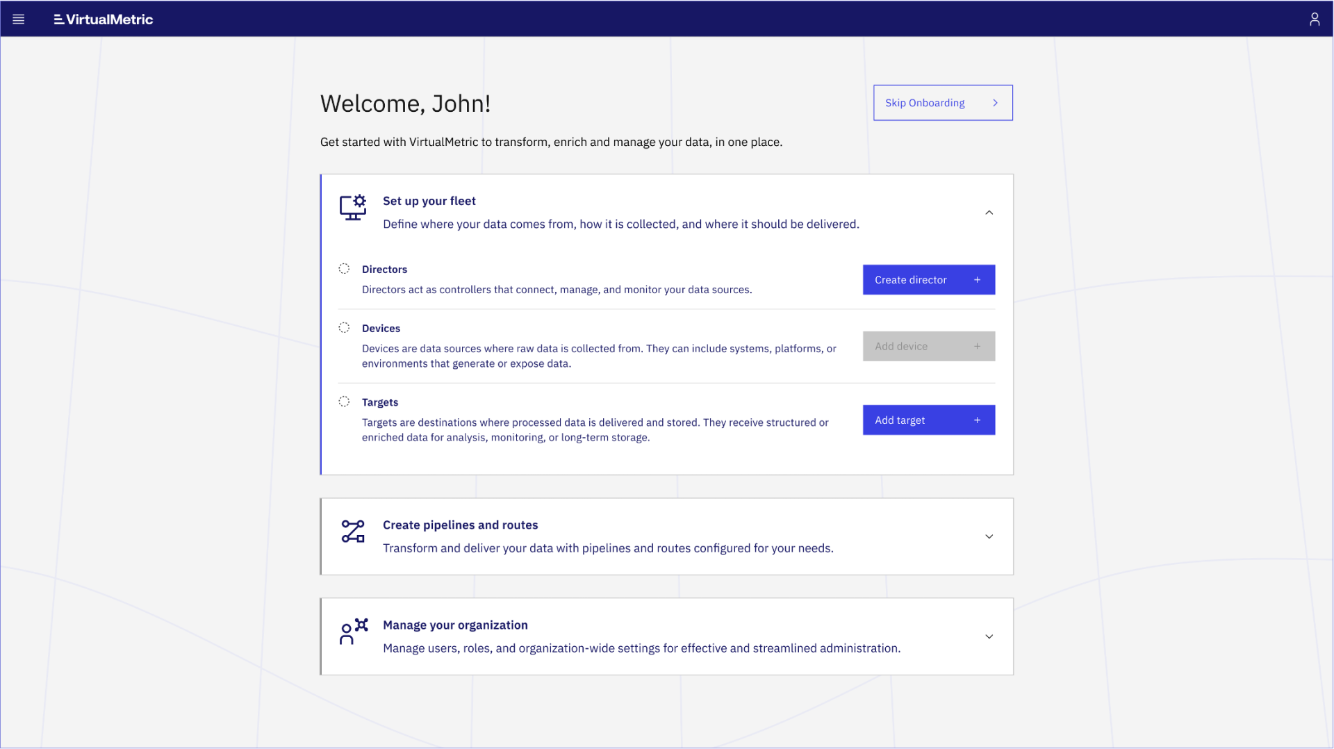 onboarding virtualmetric datastream