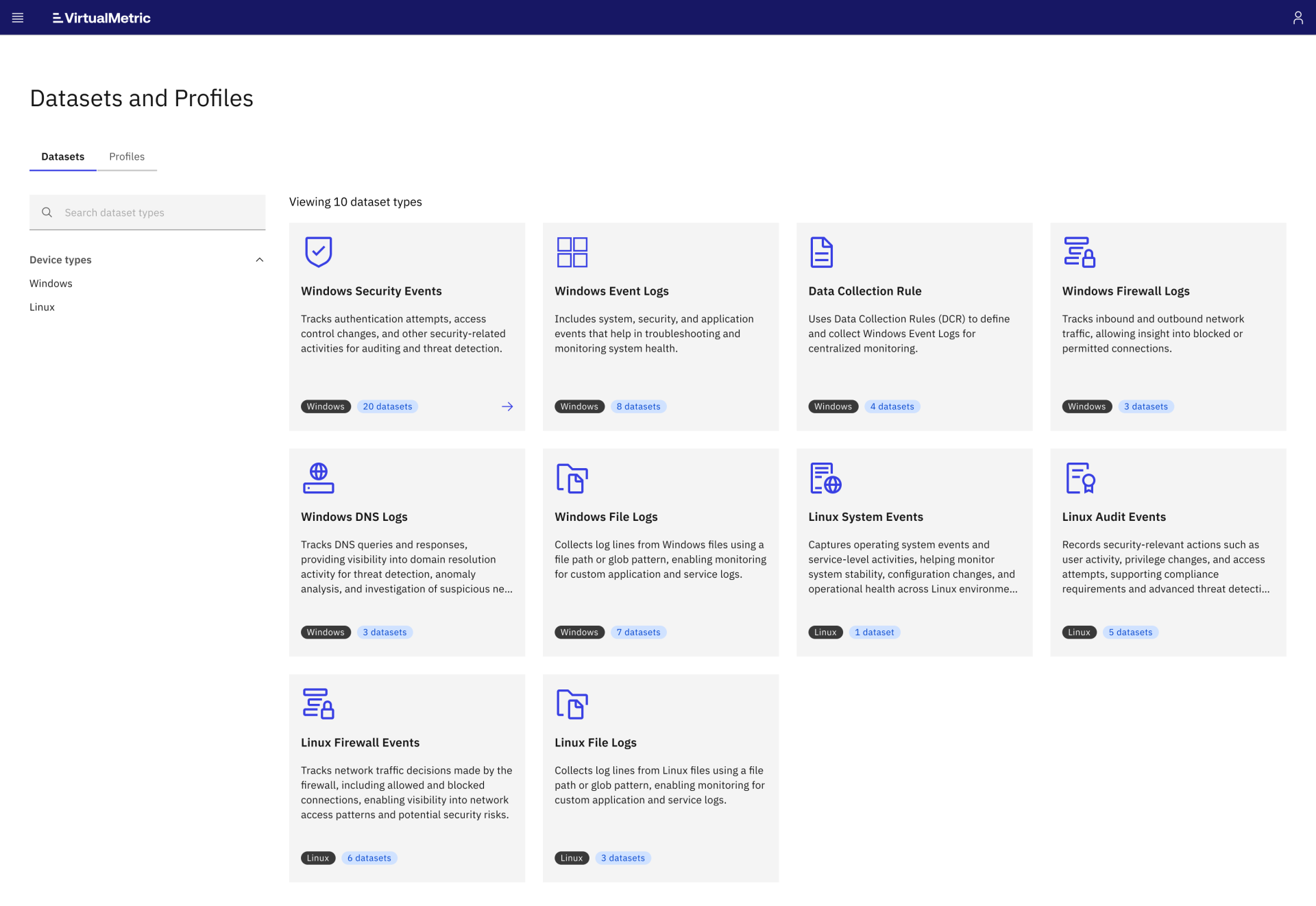 datasets and profiles datastream