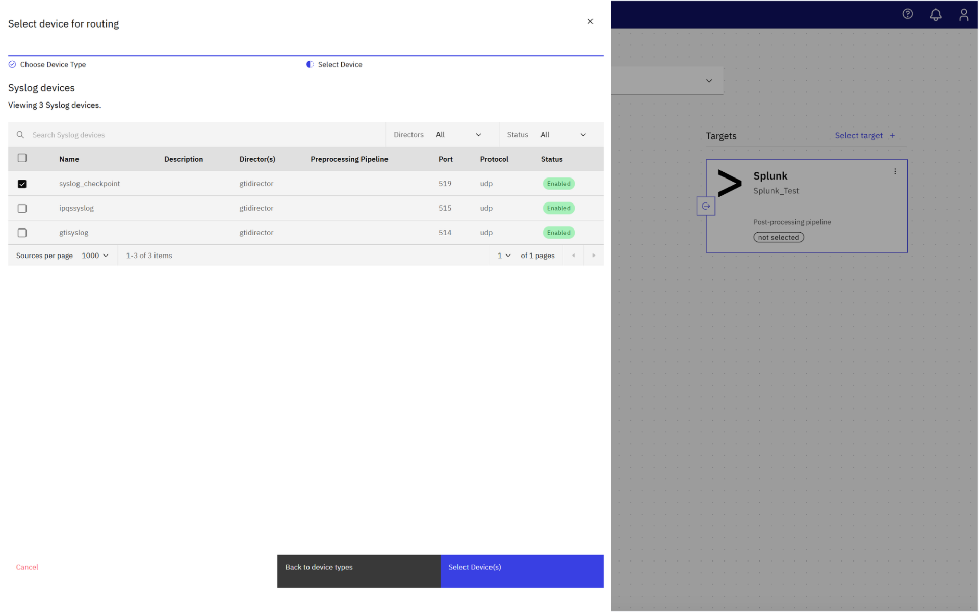 select which sources route to splunk